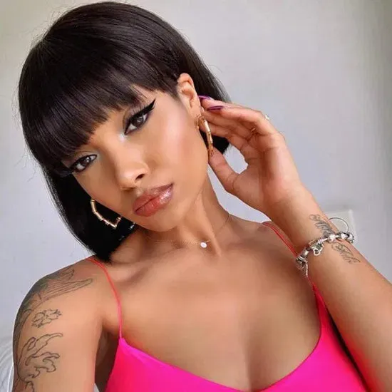 Sleek black bob wig with bangs